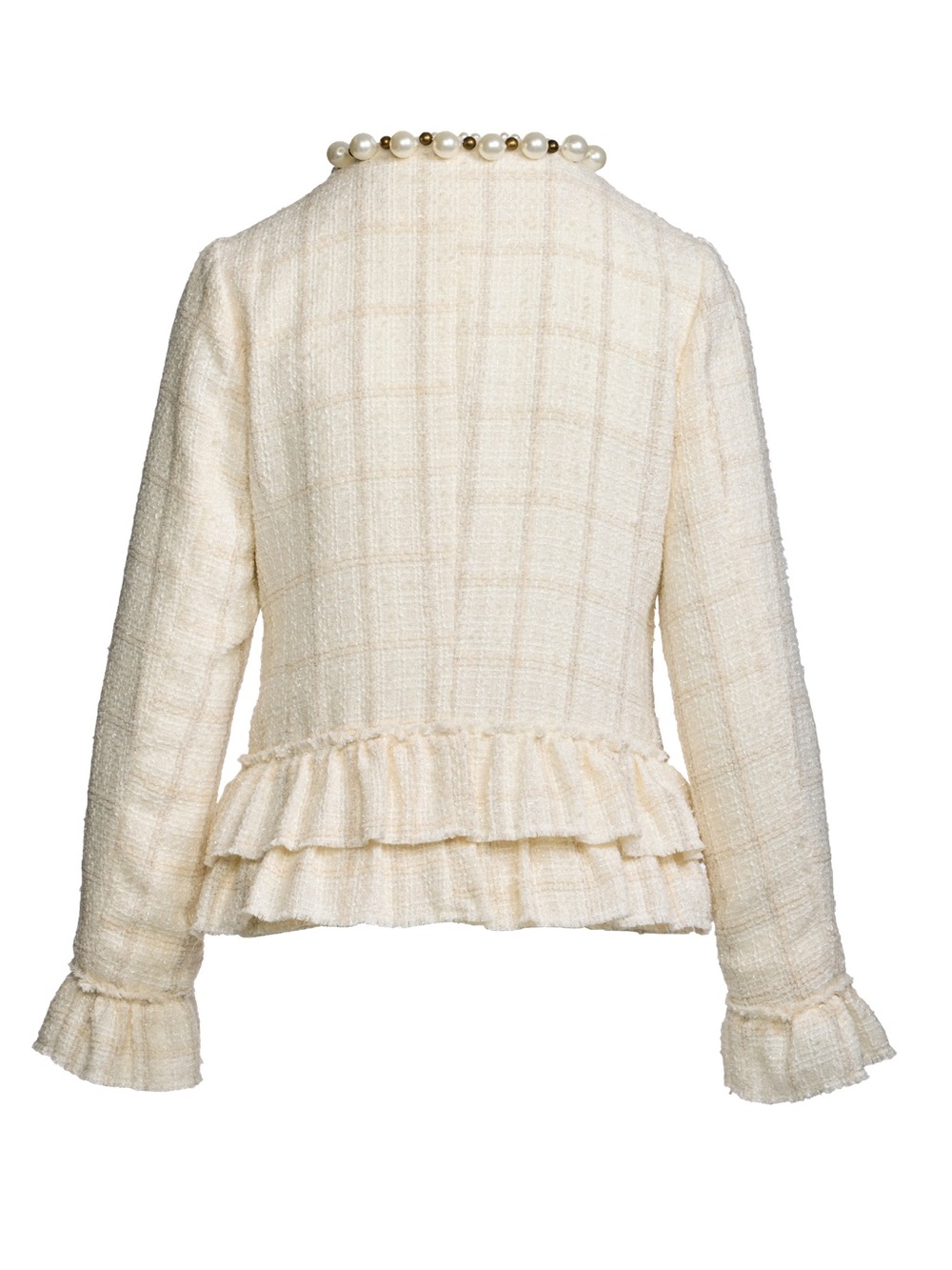 Boston Proper Pearl Trim Tweed Ruffle Detail Jacket Size 8 - Picture 3 of 8